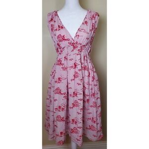 Roller Rabbit Sleeveless Surfers Beach Ocean Waves Medium Pink Knee Length Dress